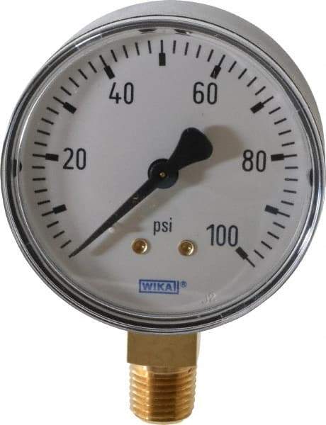 Wika - 2-1/2" Dial, 1/4 Thread, 0-100 Scale Range, Pressure Gauge - Lower Connection Mount, Accurate to 3-2-3% of Scale - Americas Industrial Supply