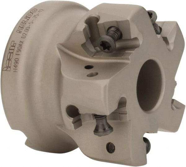 Iscar - 5 Inserts, 2" Cut Diam, 3/4" Arbor Diam, 0.472" Max Depth of Cut, Indexable Square-Shoulder Face Mill - 0/90° Lead Angle, 1.575" High, H490 AN.X 12 Insert Compatibility, Through Coolant, Series Helido - Americas Industrial Supply