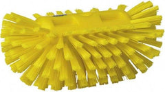 Vikan - 1-1/2" Bristle Length, Polyester Utility Scrub Brush - 5-1/2" Wide Head, 8" OAL, European Threaded Handle, Yellow, Polypropylene Block - Americas Industrial Supply