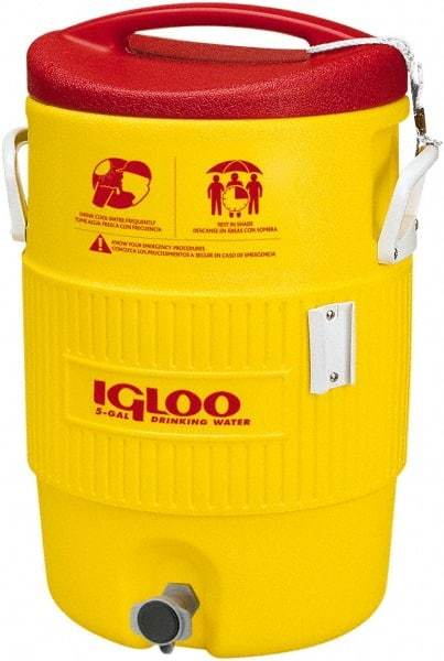 Igloo - 5 Gal Beverage Cooler - Plastic, Yellow/Red - Americas Industrial Supply