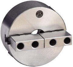 Gibraltar - 2 Jaws, 10" Diam, Self Centering Manual Lathe Chuck - Plain Back Mount Spindle, Reversible, 3.1496" Through Hole Diam, 0.0024" Axial Runout, 0.0022" Radial Runout, Cast Iron - Americas Industrial Supply