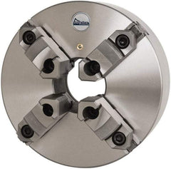 Gibraltar - 4 Jaws, 10" Diam, Self Centering Manual Lathe Chuck - Plain Back Mount Spindle, 3.1496" Through Hole Diam, 0.0016" Axial Runout, 0.0016" Radial Runout, Cast Iron - Americas Industrial Supply