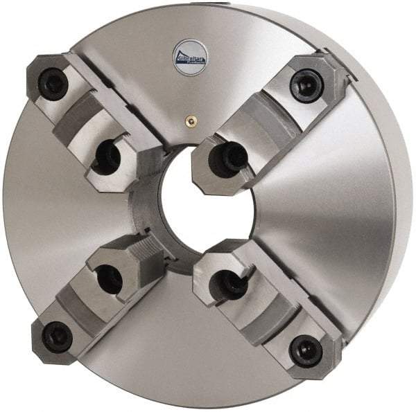 Gibraltar - 4 Jaws, 12" Diam, Self Centering Manual Lathe Chuck - Plain Back Mount Spindle, Reversible, 3-15/16" Through Hole Diam, 0.0024" Axial Runout, 0.0024" Radial Runout, Cast Iron - Americas Industrial Supply