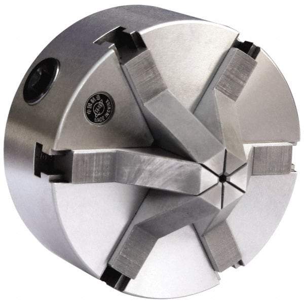 Gibraltar - 6 Jaws, 6" Diam, Self Centering Manual Lathe Chuck - Plain Back Mount Spindle, 1.6535" Through Hole Diam, Cast Iron - Americas Industrial Supply