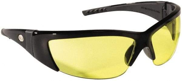 MCR Safety - Amber Lenses, Framed Safety Glasses - Scratch Resistant, Black Polycarbonate Frame, Size Universal, Wrap Around - Americas Industrial Supply