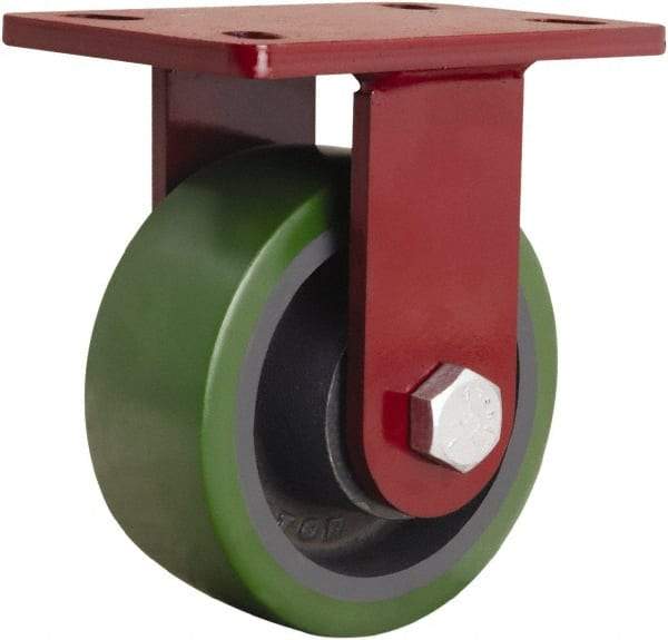 Hamilton - 6" Diam x 2-1/2" Wide x 7-1/2" OAH Top Plate Mount Rigid Caster - Polyurethane Mold onto Cast Iron Center, 1,600 Lb Capacity, Tapered Roller Bearing, 5 x 7" Plate - Americas Industrial Supply