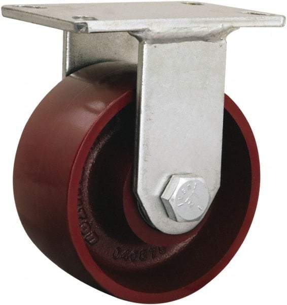 Hamilton - 6" Diam x 2-1/8" Wide x 8" OAH Top Plate Mount Rigid Caster - Iron, 2,500 Lb Capacity, Straight Roller Bearing, 5-1/4 x 7-1/4" Plate - Americas Industrial Supply