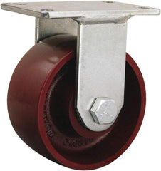 Hamilton - 6" Diam x 2-1/8" Wide x 8" OAH Top Plate Mount Rigid Caster - Iron, 2,500 Lb Capacity, Straight Roller Bearing, 5-1/4 x 7-1/4" Plate - Americas Industrial Supply