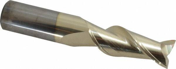 Accupro - 5/8", 1-5/8" LOC, 5/8" Shank Diam, 3-1/2" OAL, 2 Flute, Solid Carbide Square End Mill - Single End, ZrN Finish, Spiral Flute, Variable° Helix, Centercutting, Right Hand Cut, Right Hand Flute - Americas Industrial Supply