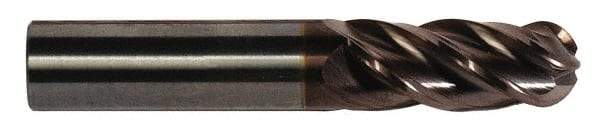 Accupro - 5/8" Diam, 3/4" LOC, 4 Flute Solid Carbide Ball End Mill - nACRo Finish, Single End, 3" OAL, 5/8" Shank Diam, Spiral Flute - Americas Industrial Supply