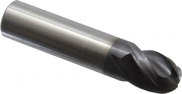 Accupro - 5/8" Diam, 3/4" LOC, 4 Flute Solid Carbide Ball End Mill - AlTiN Finish, Single End, 3" OAL, 5/8" Shank Diam, Spiral Flute - Americas Industrial Supply