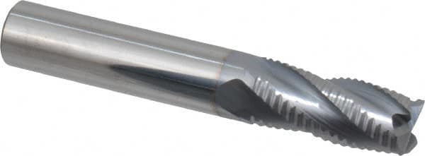 Accupro - 7/16" Diam, Fine Pitch, 1" LOC, 4 Flute Solid Carbide Roughing Square End Mill - AlTiN Finish, 2-3/4" OAL, 7/16" Shank Diam, Single End, 30° Helix - Americas Industrial Supply