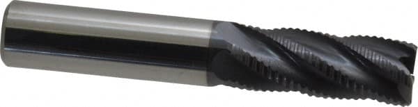 Accupro - 1/2" Diam, Fine Pitch, 1-1/4" LOC, 5 Flute Solid Carbide Roughing Square End Mill - AlTiN Finish, 3" OAL, 1/2" Shank Diam, Single End, 30° Helix - Americas Industrial Supply