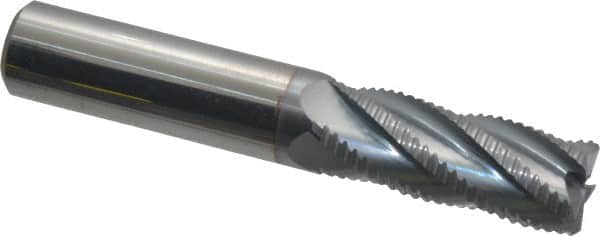 Accupro - 1/2" Diam, Fine Pitch, 1-1/4" LOC, 5 Flute Solid Carbide Roughing Square End Mill - TiCN Finish, 3" OAL, 1/2" Shank Diam, Single End, 30° Helix - Americas Industrial Supply
