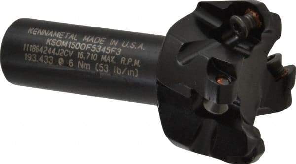 Kennametal - 47° Lead Angle, 1.8560" Max Cut Diam, 1-1/2" Min Cut Diam, 0.138" Max Depth of Cut, Indexable Chamfer & Angle End Mill - 4 Inserts, OF.T 53AF.N.. Insert Style, 77.4mm OAL, Straight Shank - Americas Industrial Supply