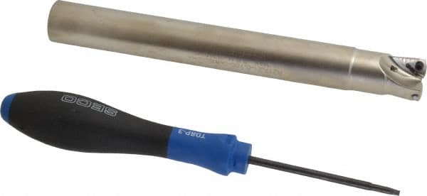 Seco - 3/4" Cut Diam, 0.04" Max Depth, 3/4" Shank Diam, Cylindrical Shank Indexable High-Feed End Mill - Screw Holding Method, 218.19-100.. Insert, R217.21 Toolholder, Through Coolant - Americas Industrial Supply