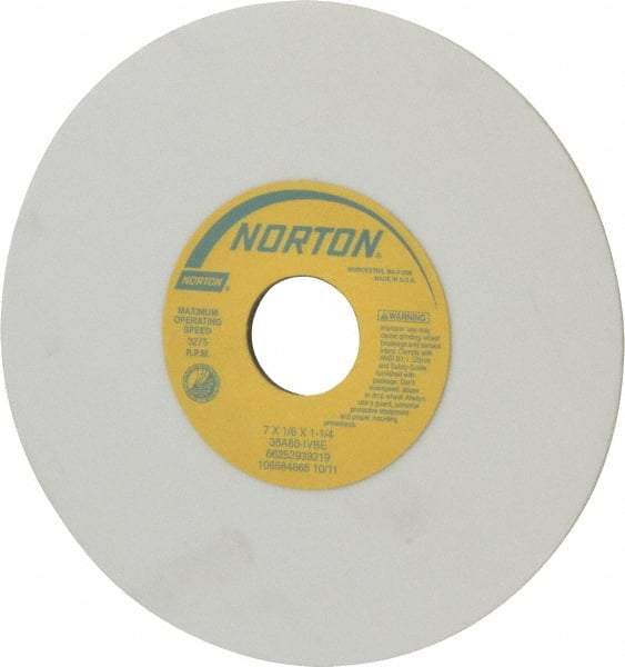 Norton - 7" Diam x 1-1/4" Hole x 1/8" Thick, I Hardness, 80 Grit Surface Grinding Wheel - Aluminum Oxide, Type 1, Medium Grade, 3,275 Max RPM, Vitrified Bond, No Recess - Americas Industrial Supply