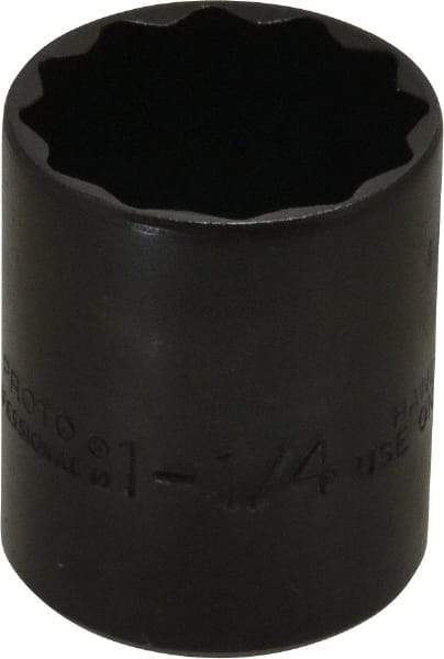 Proto - 1-1/4", 1/2" Drive, Standard Hand Socket - 12 Points, 1-21/32" OAL, Alloy Steel, Black Finish - Americas Industrial Supply