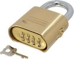 Master Lock - 2" Body Width, 7/8" Shackle Clearance, Solid Brass Combination Lock - 5/16" Shackle Diam, 1" Shackle Width, Control Key Sold Separately - Americas Industrial Supply