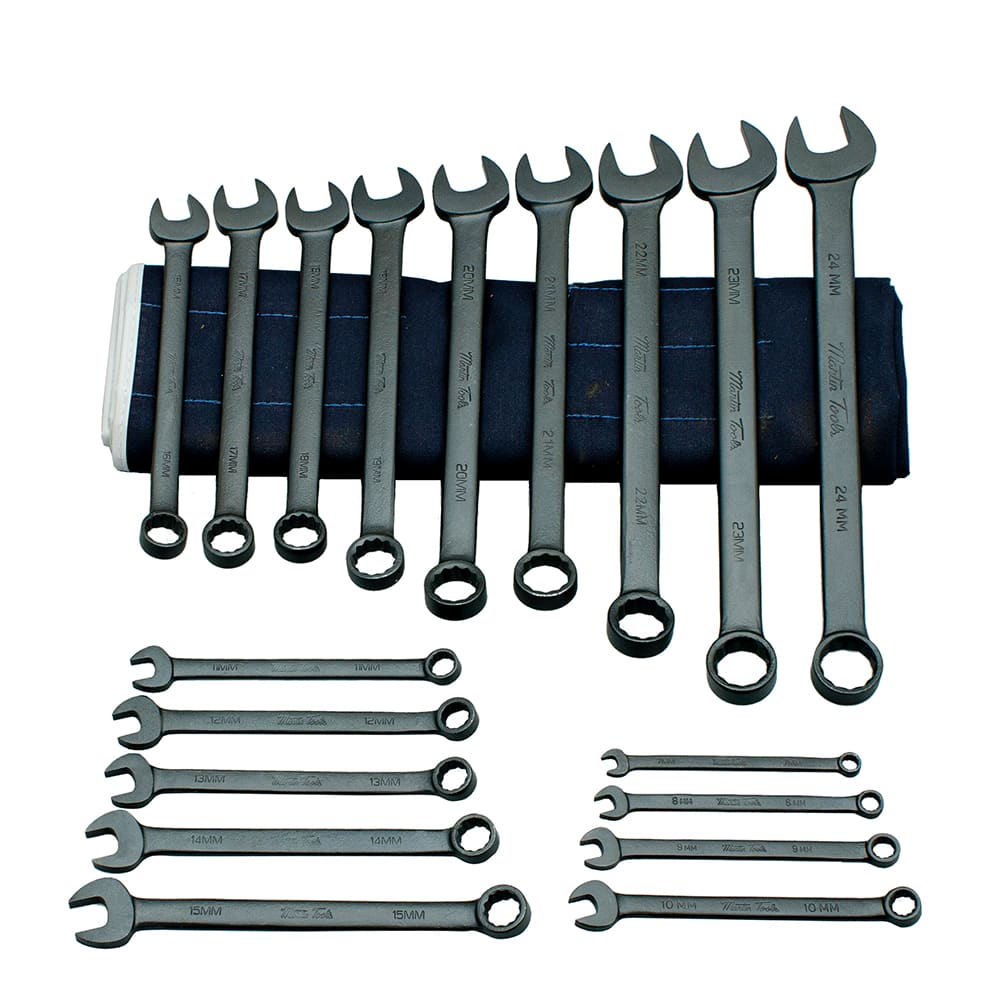 Wrench Set: 18 Pc, Metric Chrome Finish, 15° Head