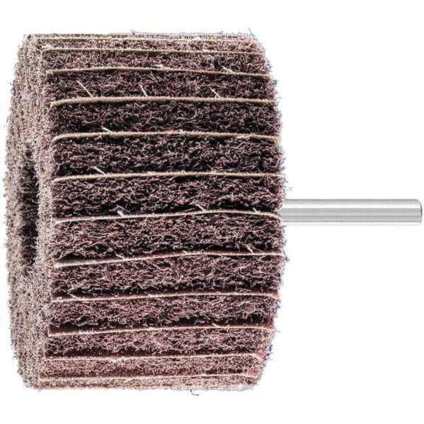 PFERD - 3" Diam x 2" Face Width, Aluminum Oxide Nonwoven Mounted Flap Wheel - 1/4" Shank Mount, 100 Grit, 7,500 Max RPM - Americas Industrial Supply