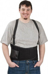 PRO-SAFE - Size M, Hook & Loop, Elastic Nylon Belt with Adjustable Shoulder Straps - 36 to 48" Waist, 9" Wide, Black - Americas Industrial Supply