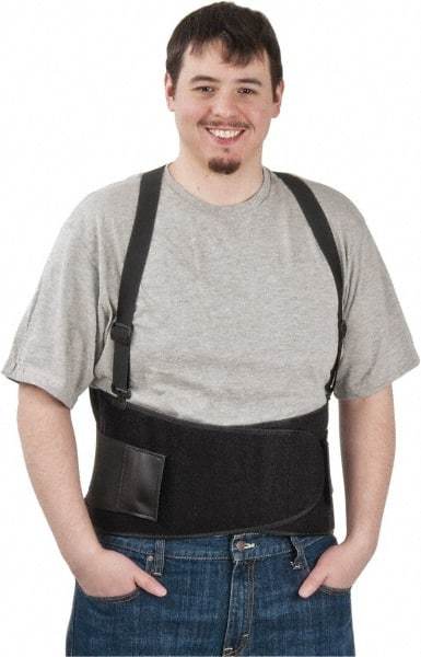 PRO-SAFE - Size L, Hook & Loop, Elastic Nylon Belt with Adjustable Shoulder Straps - 48 to 58" Waist, 9" Wide, Black - Americas Industrial Supply