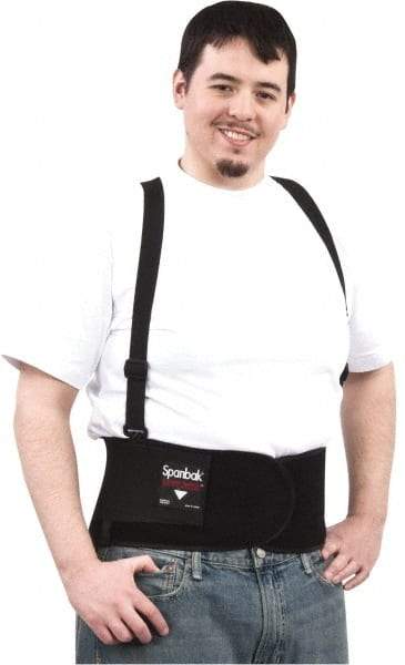 PRO-SAFE - Size M, Hook & Loop, Spandex Belt with Shoulder Straps - 36 to 40" Waist, 8" Wide, Lumbar Support, Detachable Strap, Black - Americas Industrial Supply