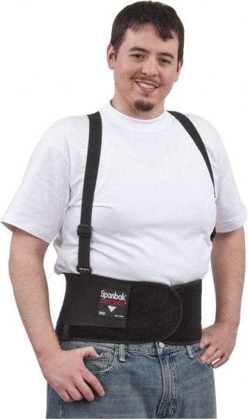 PRO-SAFE - Size 2XL, Hook & Loop, Spandex Belt with Shoulder Straps - 48 to 54" Waist, 8" Wide, Lumbar Support, Detachable Strap, Black - Americas Industrial Supply