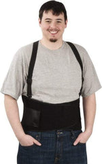PRO-SAFE - Size M, Hook & Loop, Spandex Belt with Adjustable Shoulder Straps - 36 to 40" Waist, 9" Wide, Detachable Strap, Black - Americas Industrial Supply