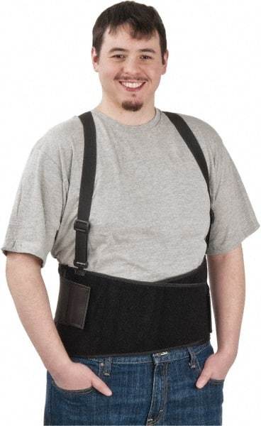 PRO-SAFE - Size L, Hook & Loop, Spandex Belt with Adjustable Shoulder Straps - 40 to 44" Waist, 9" Wide, Detachable Strap, Black - Americas Industrial Supply