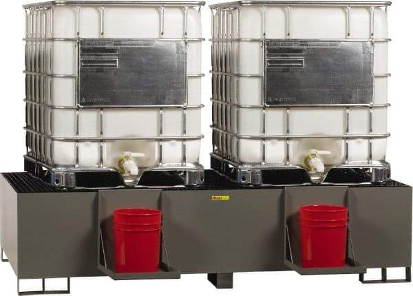 Little Giant - 400 Gallon Steel IBC Sump - 99 Inch Long x 51 Inch Wide x 23 Inch High, 2 Totes, 10,000 Lbs. Load Capacity, Include (2) Removable Pail Holder Shelves - Americas Industrial Supply