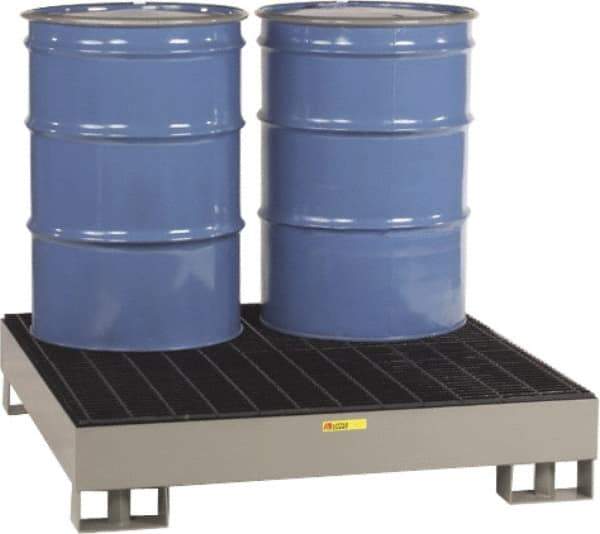 Little Giant - 66 Gal Sump, 4,000 Lb Capacity, 4 Drum, Steel Platform - 51" Long x 51" Wide x 10-1/2" High, Gray, Liftable Fork, Low Profile, Vertical, 2 x 2 Drum Configuration - Americas Industrial Supply