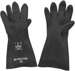 SHOWA - Size XL (10), 15" Long, 40 mil Thick, Latex Chemical Resistant Gloves - Textured Finish, Rolled Cuff, ANSI Abrasion Level 2, ANSI Cut Level 1, ANSI Puncture Level 0, Black, FDA Approved - Americas Industrial Supply