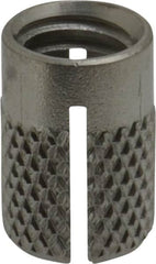 E-Z LOK - 5/16-18 UNC Grade 303 Stainless Steel Flush Press Fit Threaded Insert for Plastic - 9/16" OAL, 0.389" Insert Diam, 3/8" Hole Diam, 3/8" Drill - Americas Industrial Supply