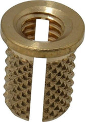 E-Z LOK - #10-32 UNF Brass Flanged Press Fit Threaded Insert for Plastic - 3/8" OAL, 0.262" Insert Diam, 1/4" Hole Diam, 1/4" Drill - Americas Industrial Supply