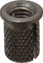 E-Z LOK - #10-32 UNF Grade 303 Stainless Steel Flanged Press Fit Threaded Insert for Plastic - 3/8" OAL, 0.262" Insert Diam, 1/4" Hole Diam, 1/4" Drill - Americas Industrial Supply