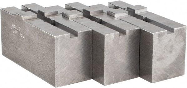 Abbott Workholding Products - Tongue & Groove Attachment, Square Soft Lathe Chuck Jaw - 3 Jaws, Steel, 1-3/4" Btw Mount Hole Ctrs, 4" Long x 1-1/2" Wide x 2" High, 5/16" Groove, 3/8" Fastener - Americas Industrial Supply