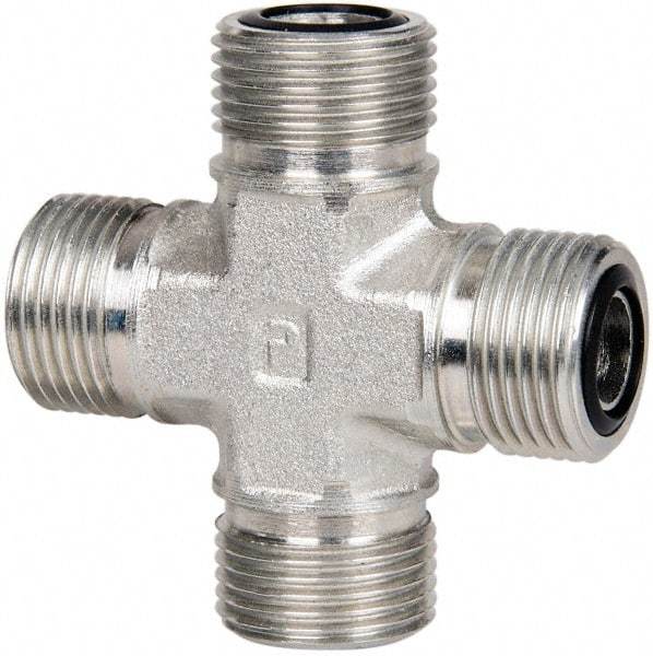 Parker - 1/2" OD, Steel Union Cross - 9,200 Max Working psi, 3/4" Hex, O-ring Face Seal Ends - Americas Industrial Supply