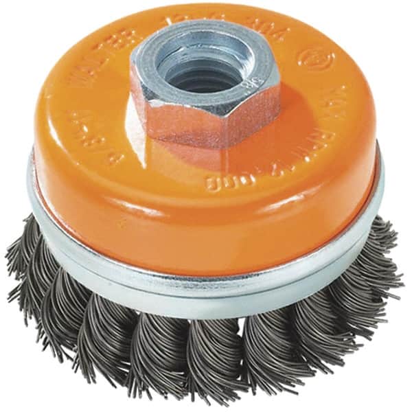 WALTER Surface Technologies - 5" Diam, 5/8-11 Threaded Arbor, Steel Fill Cup Brush - 0.02 Wire Diam, 8,600 Max RPM - Americas Industrial Supply