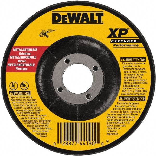DeWALT - 24 Grit, 5" Wheel Diam, 1/4" Wheel Thickness, 7/8" Arbor Hole, Type 27 Depressed Center Wheel - Zirconia Alumina, Resinoid Bond, 12,200 Max RPM, Compatible with Angle Grinder - Americas Industrial Supply