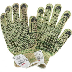 Whizard - Size L, ANSI Cut Lvl A6, Cut Resistant Gloves - Palm & Fingertips Coated, Yellow/Green - Americas Industrial Supply