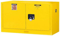 Justrite - 2 Door, 1 Shelf, Yellow Steel Stackable Safety Cabinet for Flammable and Combustible Liquids - 24" High x 43" Wide x 18" Deep, Self Closing Door, 17 Gal Capacity - Americas Industrial Supply
