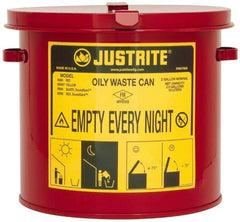 Justrite - 2 Gallon Capacity, Galvanized Steel Oily Waste Can - 9-5/8 Inch Wide/Diameter x 9-1/8 Inch High, Red, Hand Operated, Approved FM - Americas Industrial Supply
