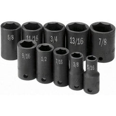 SK - 3/8" Drive Semi-Deep Impact Socket Set - 5/16 to 7/8", Inch Measurement Standard - Americas Industrial Supply
