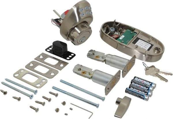 Master Lock - 1-3/8 to 1-3/4" Door Thickness, Satin Nickel Finish, Keyless Deadbolt - Nightwatch Override, Single Cylinder - Americas Industrial Supply