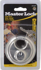 Master Lock - 3/4" Shackle Clearance, Keyed Alike Shielded Shackle Disk Lock Padlock - 3/8" Shackle Diam, Stainless Steel - Americas Industrial Supply
