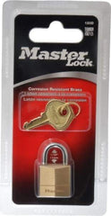 Master Lock - 7/16" Shackle Clearance, Keyed Different Solid Brasss Padlock - 5/32" Shackle Diam, Solid Brass - Americas Industrial Supply