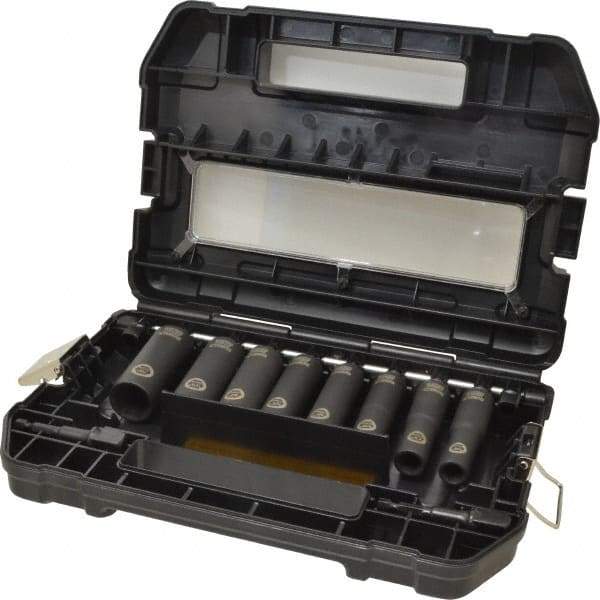 DeWALT - 10 Piece 1/2" Drive Thin Wall Deep Impact Socket Set - 6 Points, 7/16 to 7/8", Inch Measurement Standard - Americas Industrial Supply