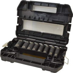 DeWALT - 10 Piece 1/2" Drive Thin Wall Deep Impact Socket Set - 6 Points, 7/16 to 7/8", Inch Measurement Standard - Americas Industrial Supply